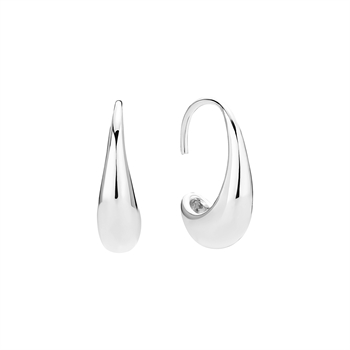 Sterling silver droplet-shaped earrings with a polished finish and open hook attachment.